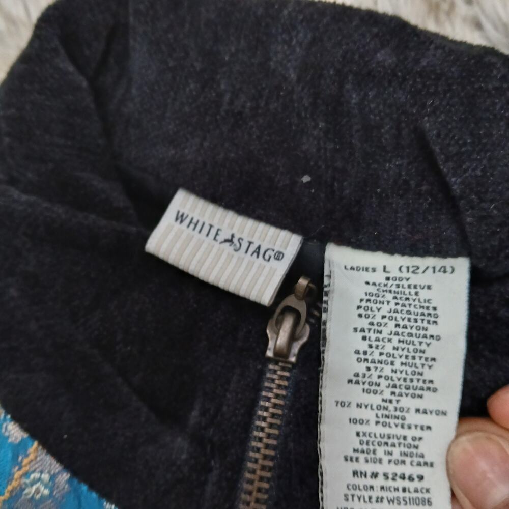 White Stag Patchwork Zip Jacket Large L Chenille … - image 5